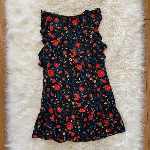 J. Crew Black Red Floral Sleeveless Flutter Sleeve Dress - Picture 8 of 11